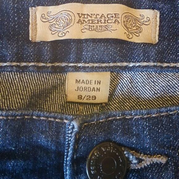 Vintage America Boho Straight Stretch Denim Blue Jeans 8 Short - Picture 5 of 8